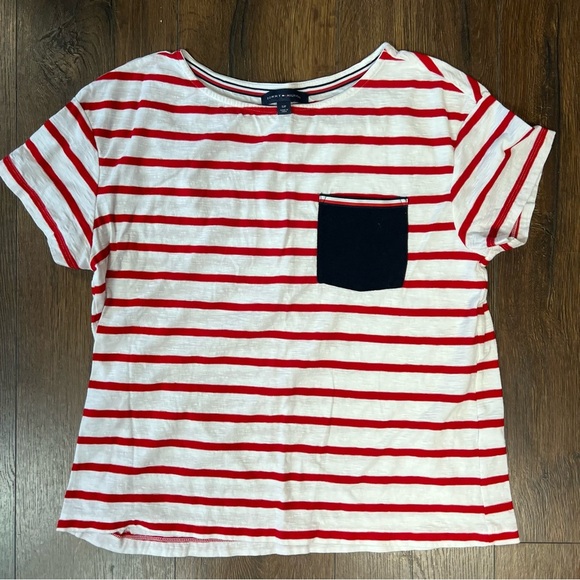 Tommy Hilfiger red striped pocket tee SZ SM - Picture 1 of 4